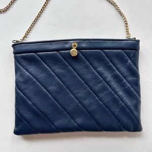 Vintage Quilted Navy Leather Andé Mid-Century Purse on Chain